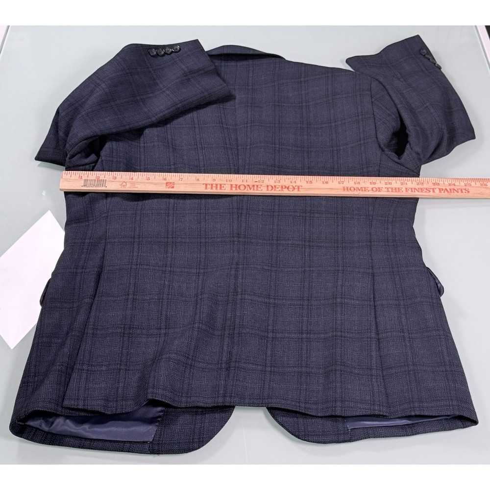 PRONTO UOMO Solid Blue 100% Wool Mens Windowpane Pattern Blazer - 44 Short - Picture 10 of 15